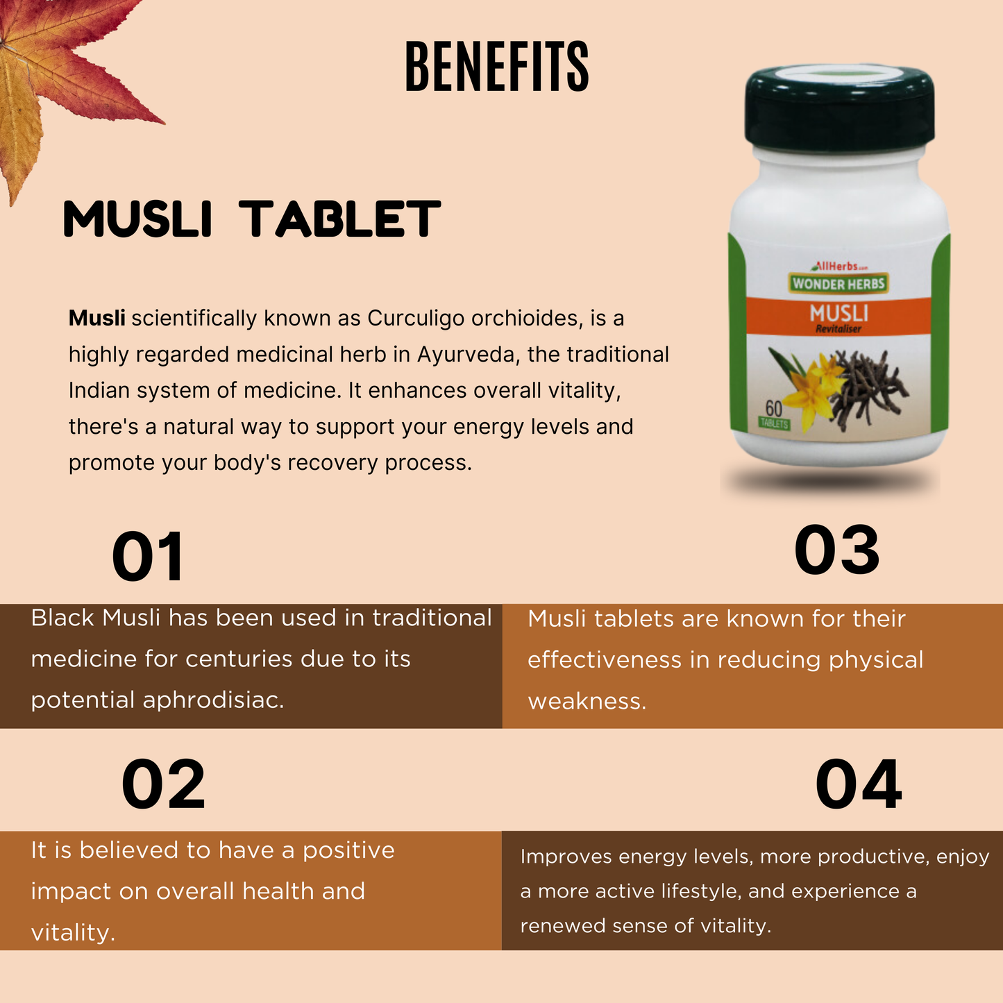 Musli tablet / Land-Calotrops tablet  - (chlorophytum borivilianum)- AH