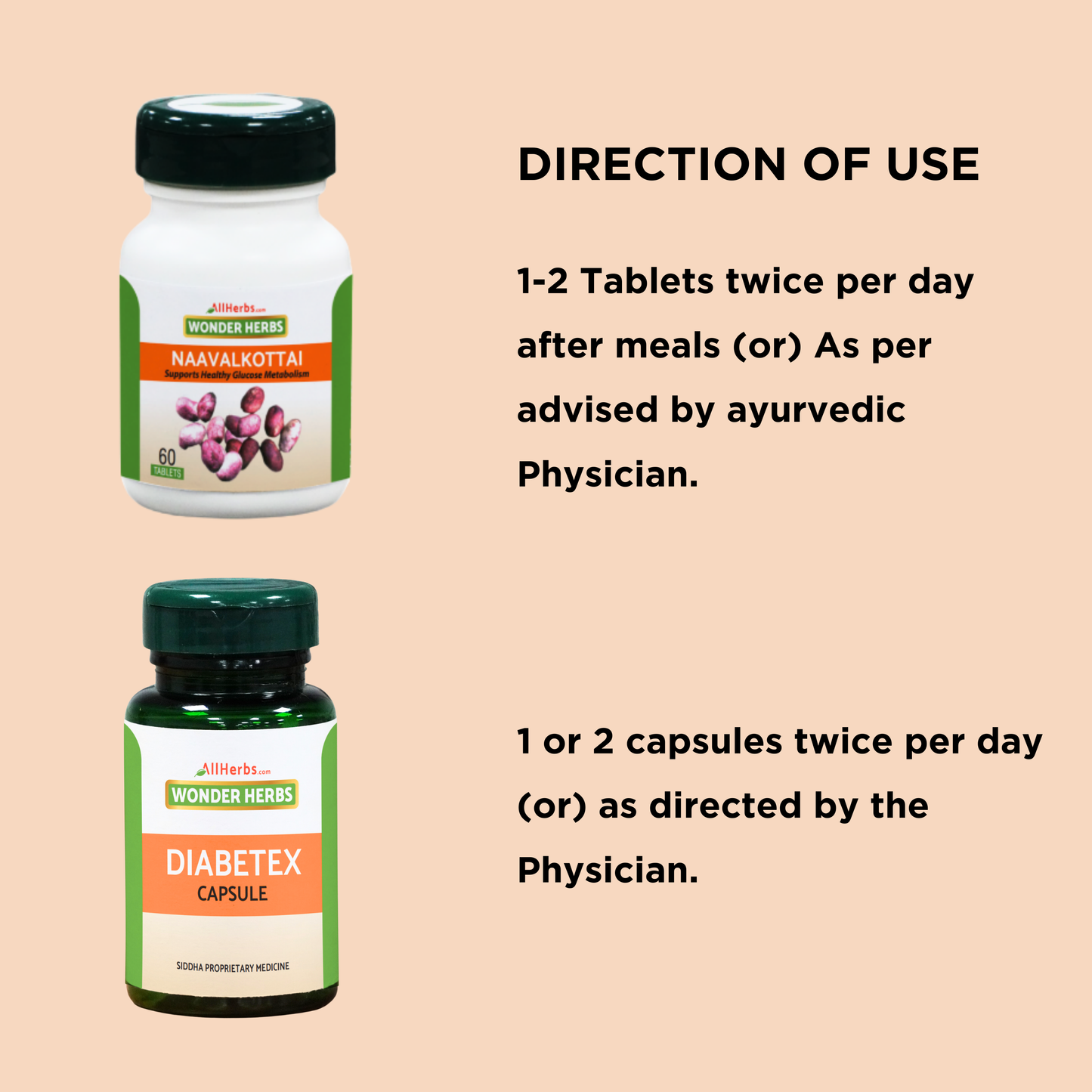 Diabetex Capsule 60 No's + Naavalkottai Tablet 60 No's + Sirukurinjan Tablet 60 No's -Diabetes Combo - AH